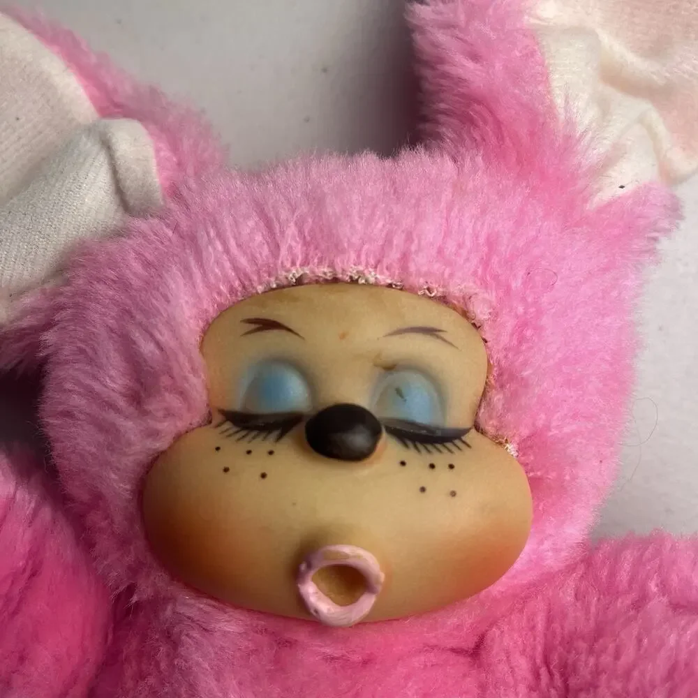 Vintage 1977 Russ Berrie Bon Bon Pink Thumb Sucker Plush Stuffed Animal 12